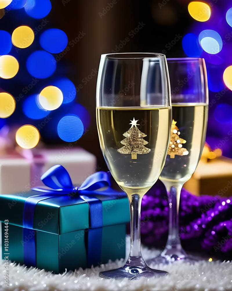Christmas with glass of wine and gifts Christmas with glass of wine and gifts