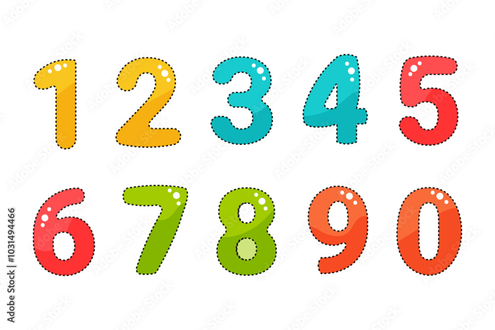 Vector children numbers on isolated background. Set of color numbers. Vector children numbers on isolated background. Set of color numbers.