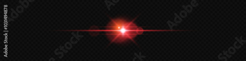 Light red effect reflections, neon illumination in red colors. Bright light lens. Police light effects, lines. Shiny stars, glowing sparks on a black background.