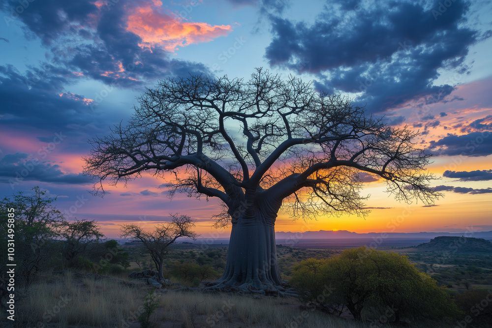 Baobab Tree in Madagascar at Sunset. Baobab Tree in Madagascar at Sunset.