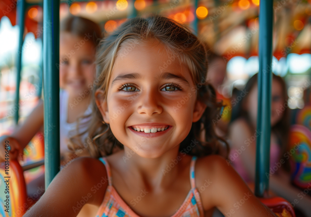 child on carousel, happy girl child on carousel, happy girl