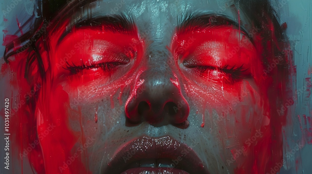 Close-Up Portrait with Red Light and Eyes Closed Close-Up Portrait with Red Light and Eyes Closed