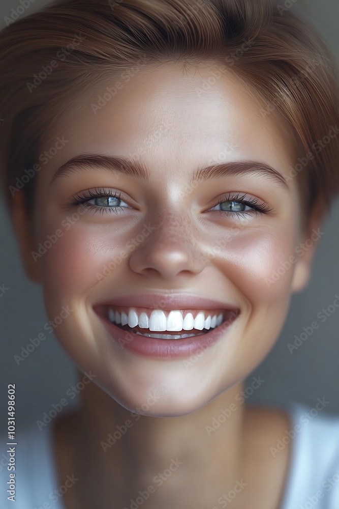 Smiling woman with short hair close-up Smiling woman with short hair close-up