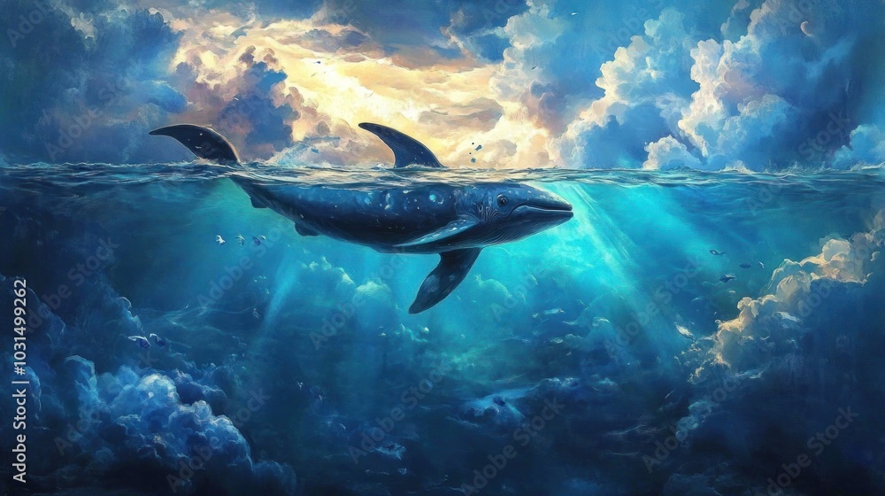 Fototapeta premium Whale Swimming in the Ocean