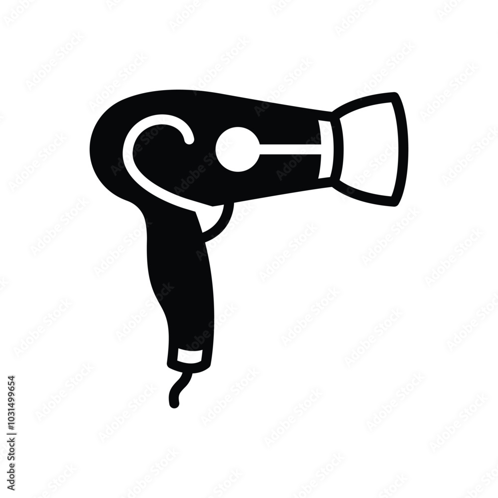 Black solid icon for hair dryer