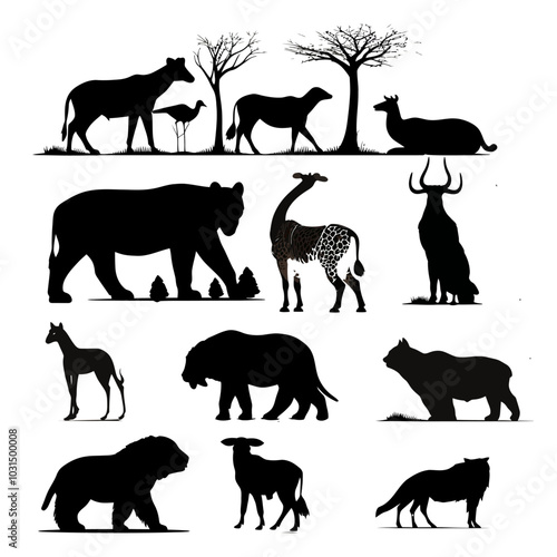 vector silhouette set of enormous animals