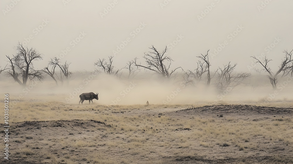 Obraz premium Desolate Grassland Ravaged by Desertification and Drought