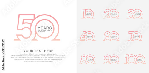 Anniversary logo set vector design, pink color for celebration event