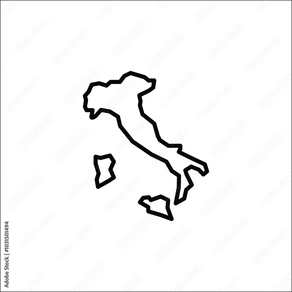 Italy map icon. Minimalist line art representation of the country of Italy, including its islands. Ideal for travel guides, tourism materials, geography Italian-themed designs. Vector illustration Italy map icon. Minimalist line art representation of the country of Italy, including its islands. Ideal for travel guides, tourism materials, geography Italian-themed designs. Vector illustration
