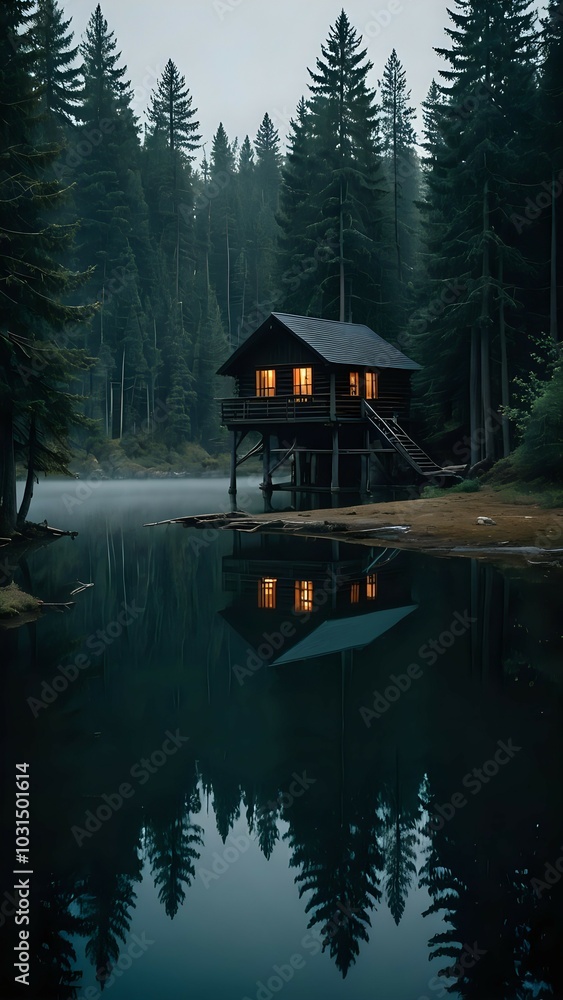 Fototapeta premium wooden house on lake