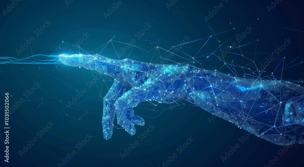 A hand reaching out with a glowing blue light. AI. A hand reaching out with a glowing blue light. AI.