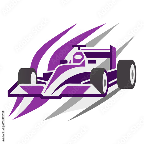 Purple Formula One Race Car: A sleek and stylish Formula One race car, rendered in vibrant purple, streaks across the finish line, leaving a trail of purple and gray motion blur in its wake.