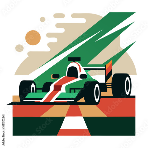 Formula One: A green race car speeds towards the finish line, its sleek design and bold colors capturing the adrenaline and excitement of motorsports.