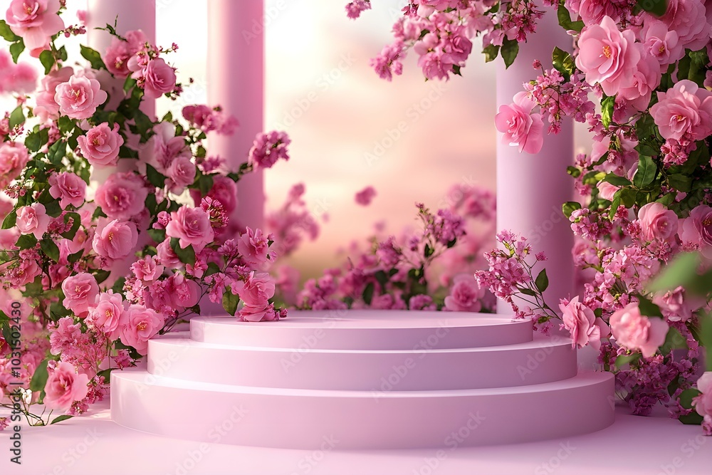 Podium Background Flower Rose Product Pink 3D Spring Theme Podium Background Flower Rose Product Pink 3D Spring Theme