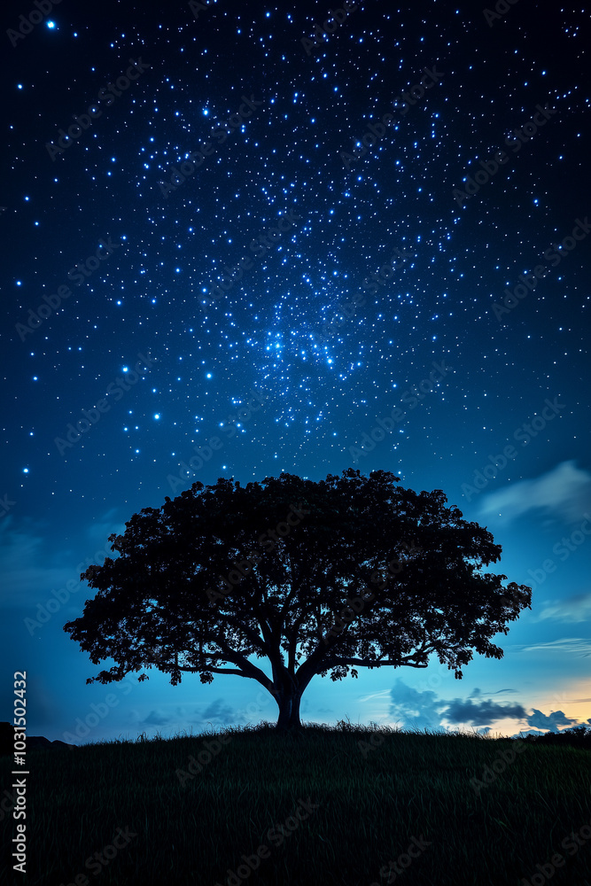 Trees Under a Starry Night Sky.