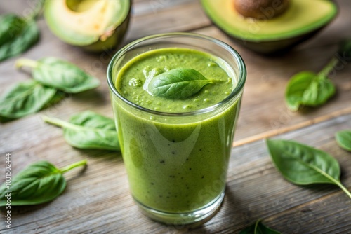 Avocado and spinach green smoothie with basil