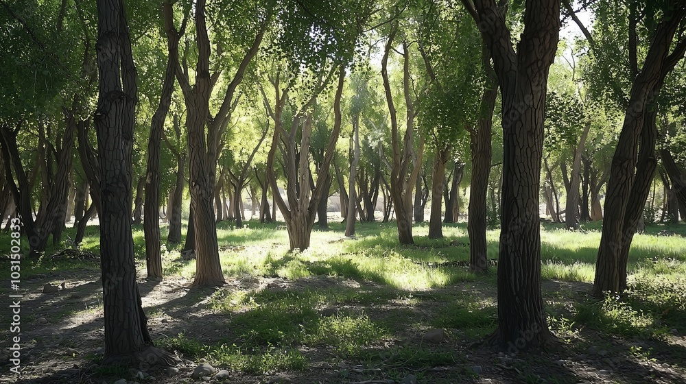 Serene Forest Scene with Sunlight in Afghanistan Serene Forest Scene with Sunlight in Afghanistan