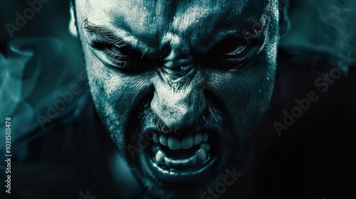 Intense Portrait: Man's Face with Expression of Anger