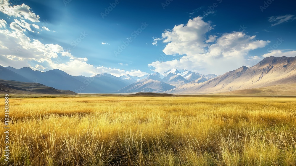 Vast Afghan Steppe with Swaying Wild Grasses Vast Afghan Steppe with Swaying Wild Grasses