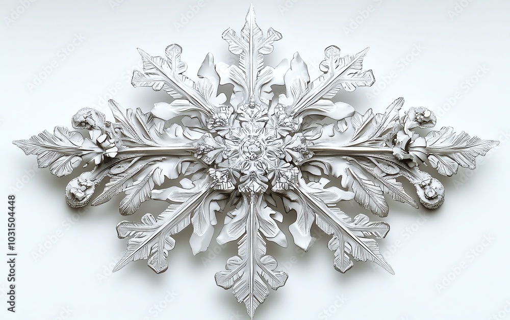 Beautifully designed snowflake set against a pristine white backdrop, showcasing the intricate details and artistry of winters creations Beautifully designed snowflake set against a pristine white backdrop, showcasing the intricate details and artistry of winters creations