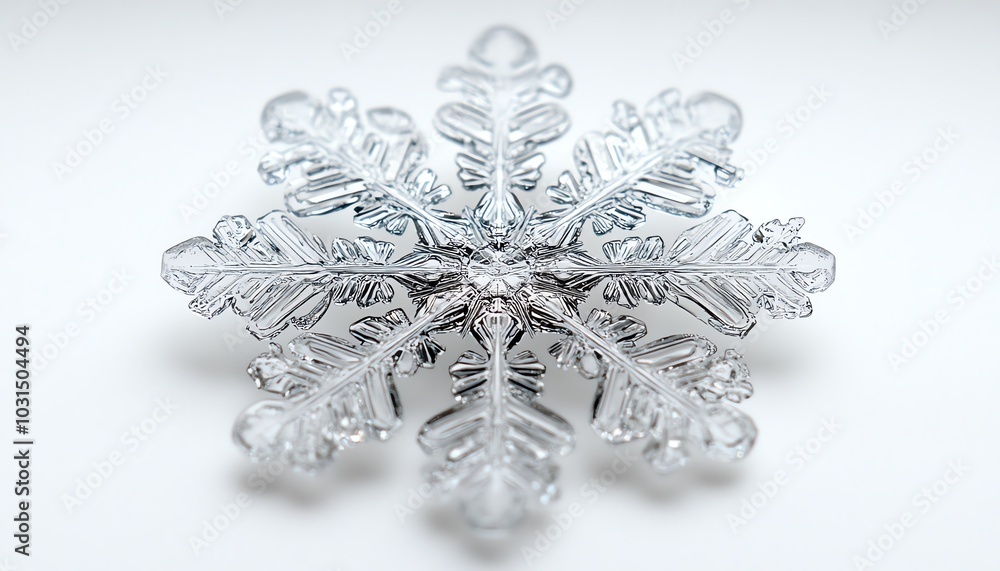 Beautifully detailed snowflake against a pristine white background, emphasizing the delicate craftsmanship of winters natural designs Beautifully detailed snowflake against a pristine white background, emphasizing the delicate craftsmanship of winters natural designs