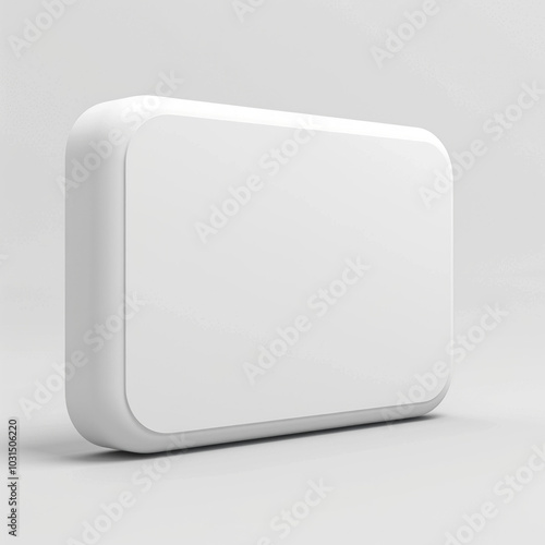 White square object on white background with sharp shadows, minimalist composition evoking simplicity and modern design.