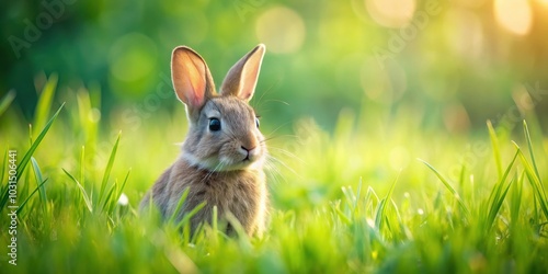 Adorable bunny in a lush green field, rabbit, cute, grass, fluffy, nature, outdoors, spring, adorable, furry, wildlife, small