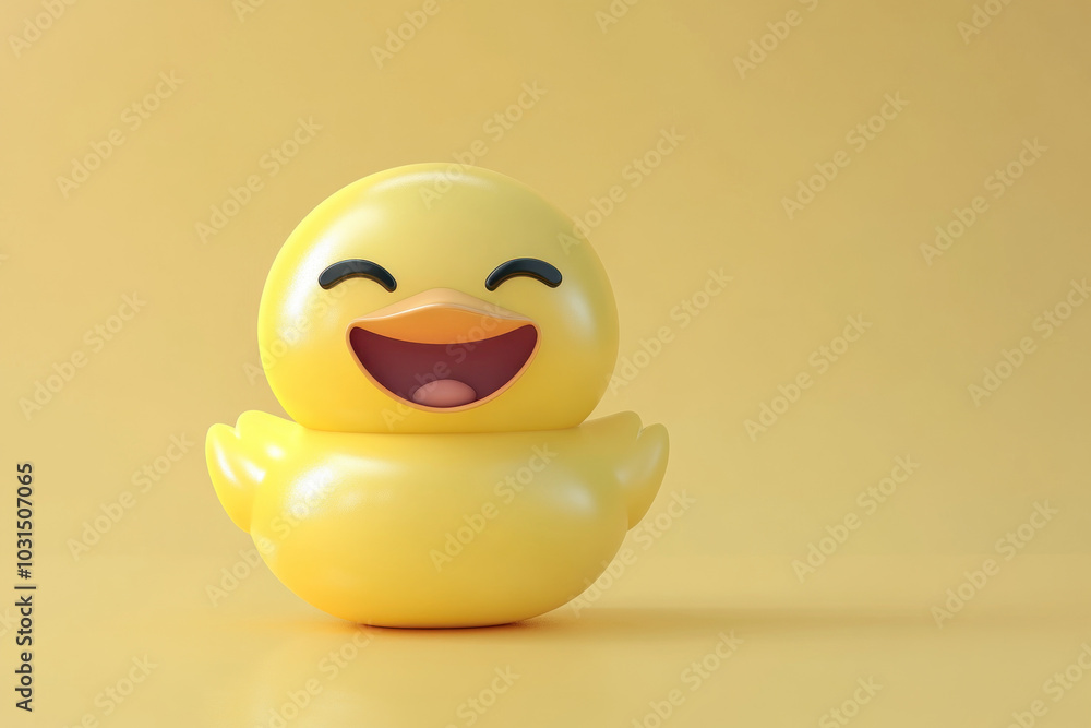 Rubber duck toy on yellow surface, bright, playful, and cheerful. Rubber duck toy on yellow surface, bright, playful, and cheerful.
