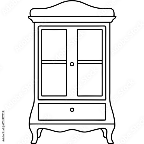  Curio cabinet line art vector illustration 