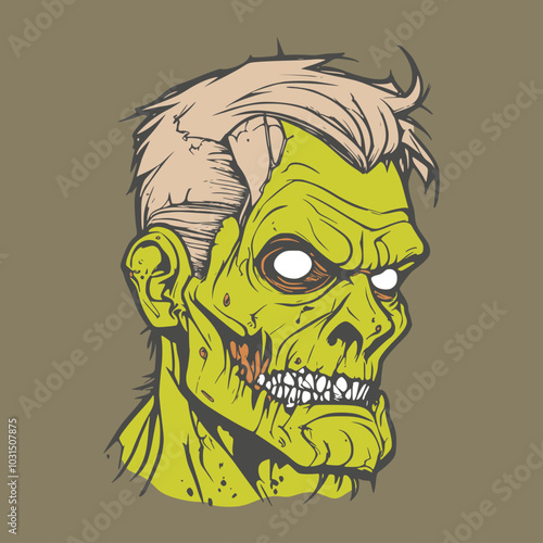 Cartoon zombie monster portrait. Spooky and scary character face