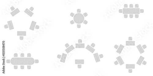 Wedding seating plan element. Conference banquet seminar classroom interior, conference hall and seminar room interior design. Vector top view of arrangement of banquet furniture seats illustration