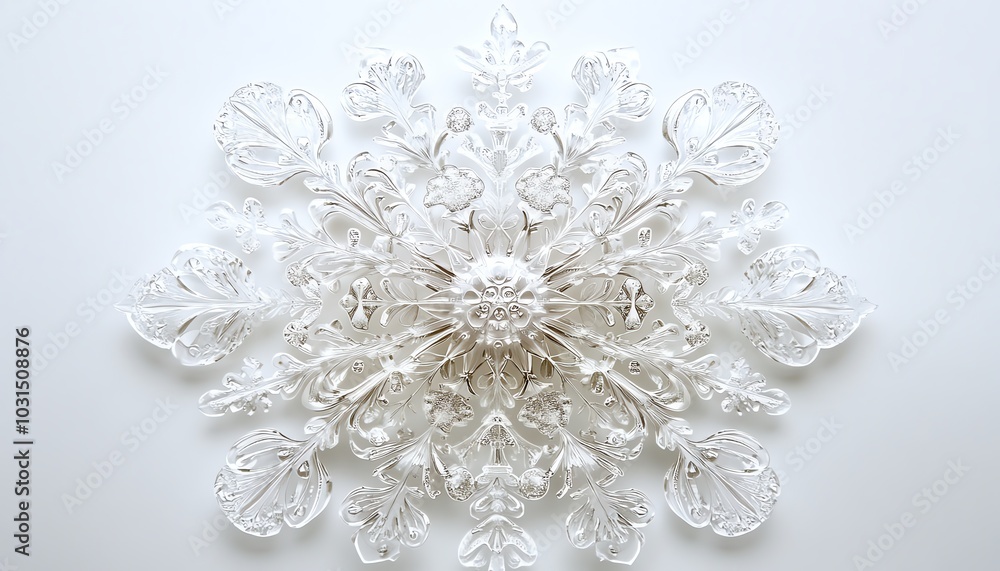 Stunning snowflake with intricate details and patterns, set against a pure white backdrop, showcasing the elegance of natural designs Stunning snowflake with intricate details and patterns, set against a pure white backdrop, showcasing the elegance of natural designs