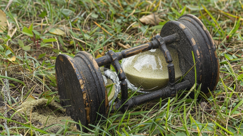 Fototapeta premium Antique Hourglass on Grass in Natural Setting
