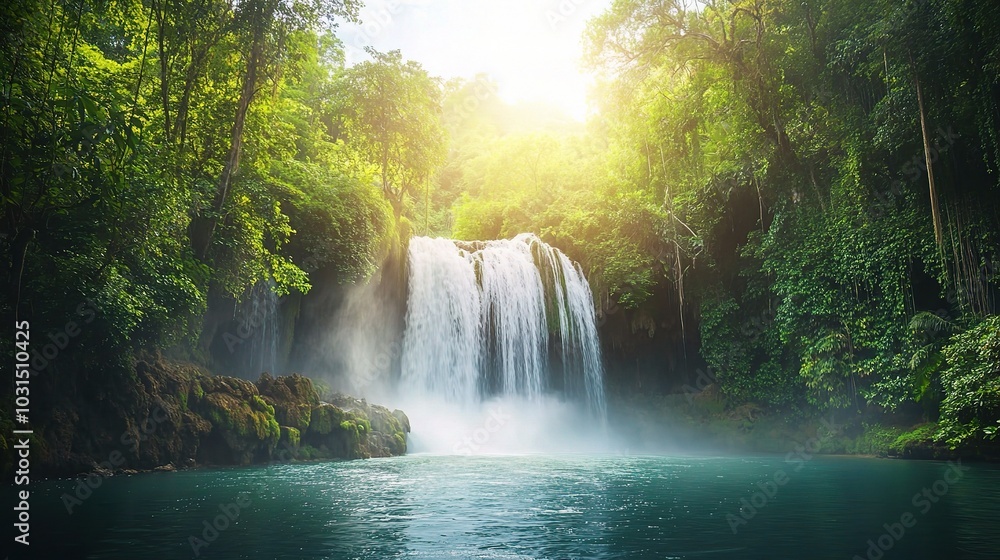 Serene Waterfall Surrounded by Lush Greenery Serene Waterfall Surrounded by Lush Greenery