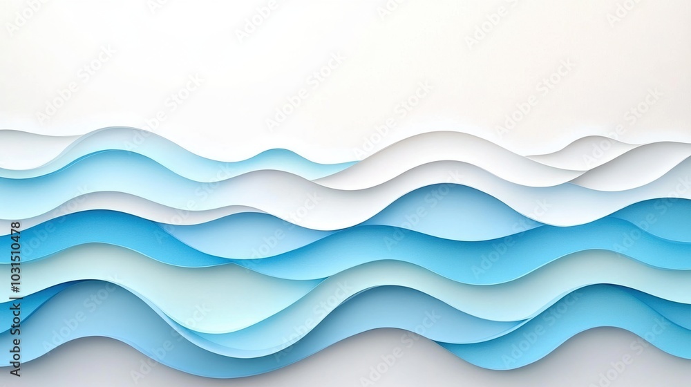 Layered paper waves in shades of blue, white isolate background. Layered paper waves in shades of blue, white isolate background.