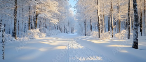 Beautifully serene winter wonderland with snowblanketed trees in a tranquil forest setting, ideal for magical nature photography during seasonal themes