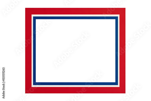 Red, white and blue border frame on a blank background A white square shape with a red thin line Generative AI