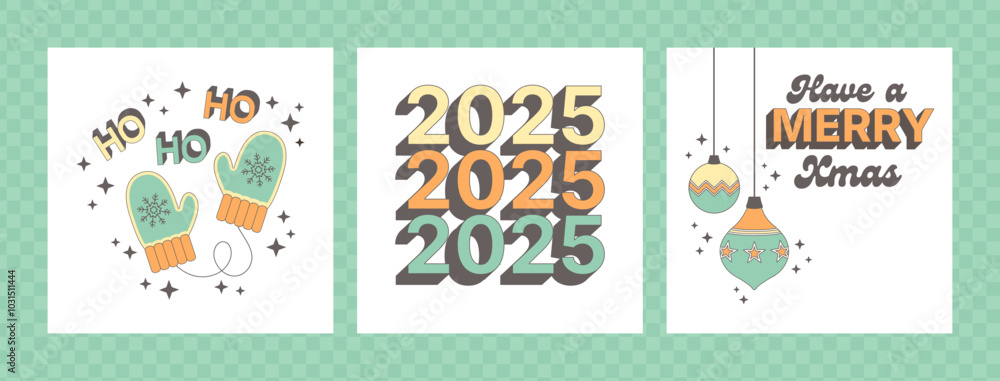 Fototapeta premium Christmas holidays greeting card tet vector set. Retro typography design illustrations