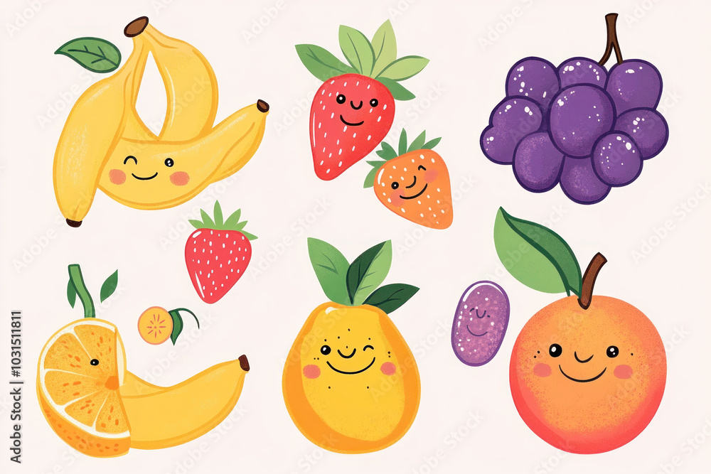 A bunch of fruit with different faces. A bunch of fruit with different faces.