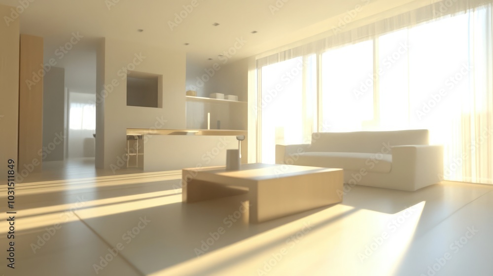 Fototapeta premium Modern Sunlit Living Room with Minimalist Design