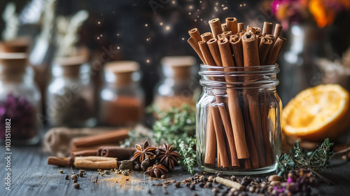 Natural Fresh cinnamon sticks . Ayurvedic, Herbals. photo