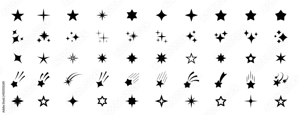 Obraz premium Stars icon collection. Different star shapes. Stars icon set. Sparkle star icon set. Falling stars . Vector illustration