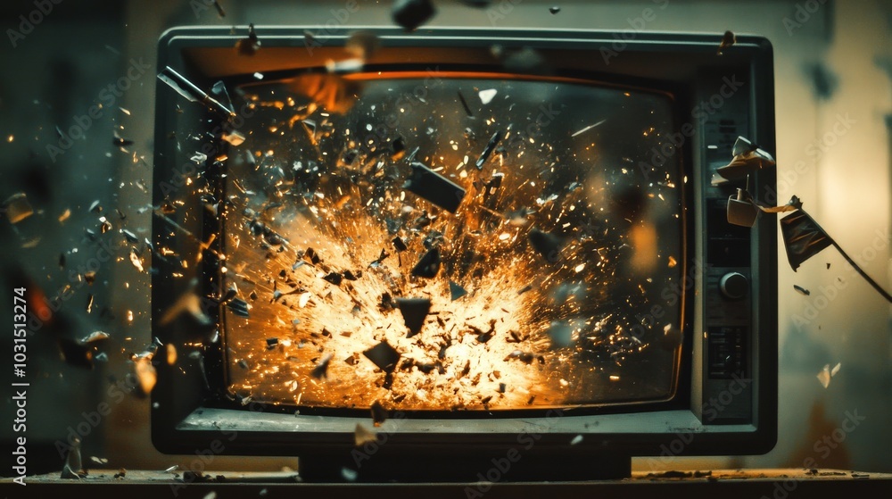 Exploding Television Screen. Exploding Television Screen.