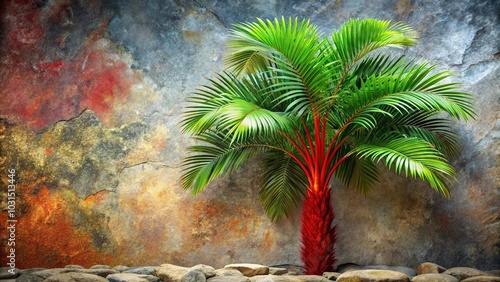 Panoramic red sealing wax palm tree on abstract rock background photo