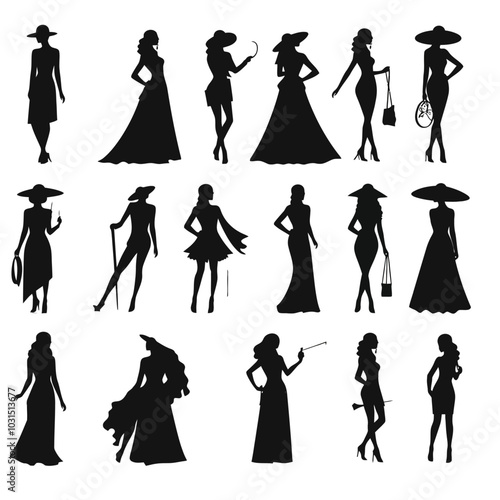 vector silhouette set of fashion Isolated cut out