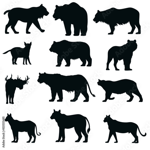 vector silhouette set of enormous animals