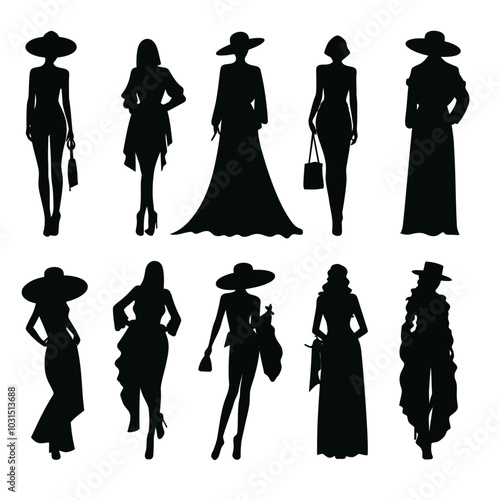 vector silhouette set of fashion Isolated cut out