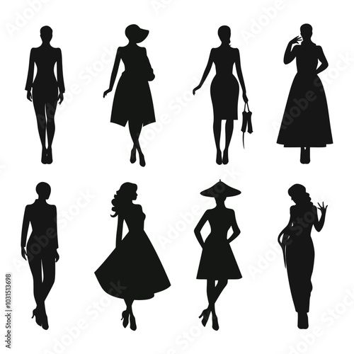 vector silhouette set of fashion Isolated cut out