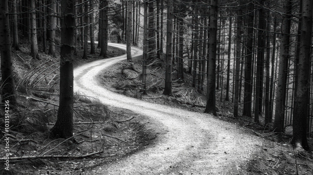 Naklejka premium Serene Forest Pathway in Monochrome