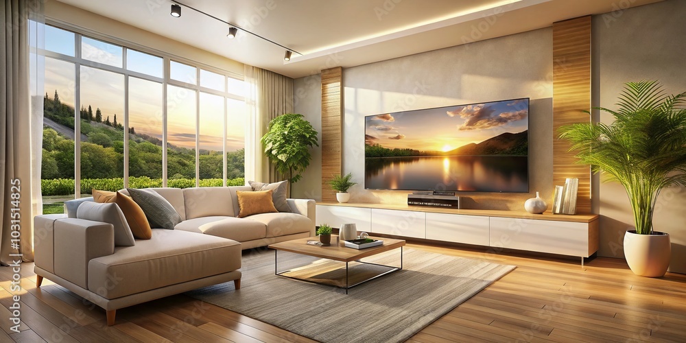 Modern Living Room with Large Windows and Stylish Decor for Home Interior Inspiration Modern Living Room with Large Windows and Stylish Decor for Home Interior Inspiration